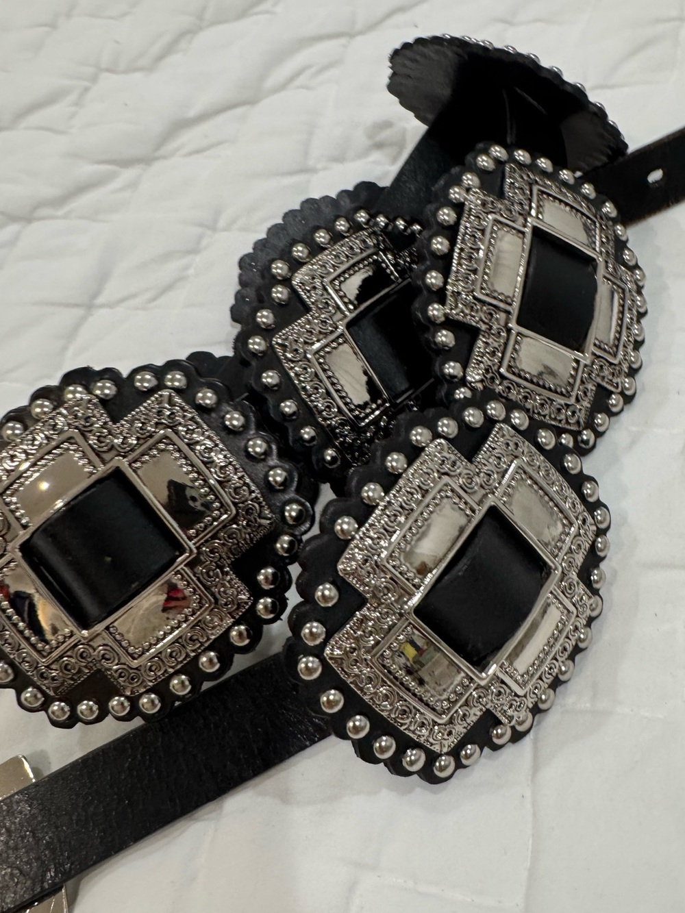 Roper Women Black Cross Concho Belt silver-finished cross-shaped western Large